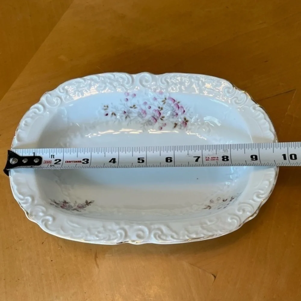 Vintage Victoria Austria Vegetable Side Dish White with Petite Pink Flowers